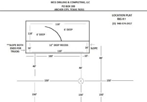 Site plan dimensions of oil and gas drilling rig #7 location plat.